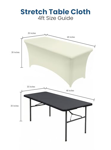 Image of Utopia Kitchen Spandex Tablecloth 2 Pack [4FT, Ivory] Tight, Fitted, Washable and Wrinkle Resistant Stretch Table Cloth Rectangle Cover for Trade Show, Weddings & Parties [48Lx30Wx30H Inch]
