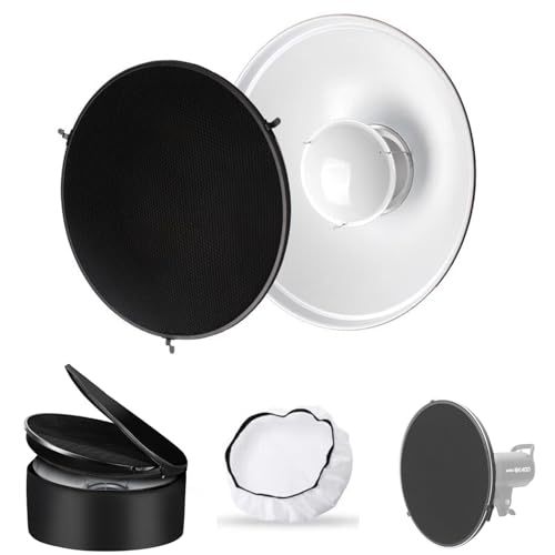 Godox 16.5inch/42cm White Beauty Dish Bowens Mount Reflector w/Honeycomb White Diffuser and Carry Bag Light Modifier for Bowens Mount Monolight for Godox SK400II AD600Pro AD600BM MS300