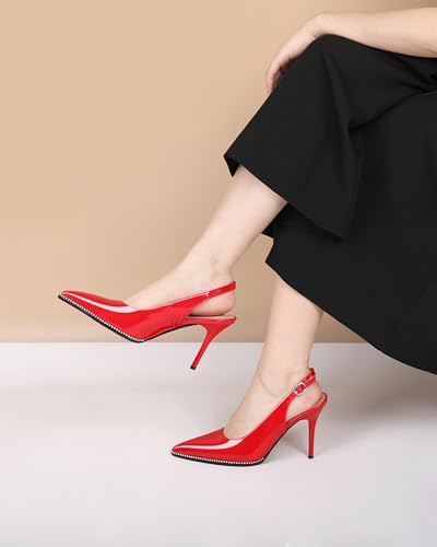 Image of SAMMITOP Women Slingback Heels Stilettos Closed Pointed Toe High Heel Silver Beaded Pumps Comfortable 3.5 Inch High Heels for Women Dressy Shoes