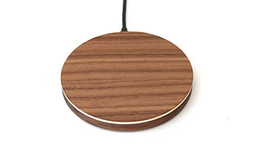 STREIFHOLZ Kabellose Ladestation Holz, Wireless Charger Holz, induktives Ladegerät, induktive Ladestation, Qi, Schnellladestation, 10W, Dockingstation, Holz, Echtholz (Rund, Nussbaum)