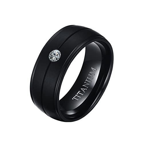 Anillo de compromiso para hombre negro en acero con circonita solitaria T 1/2