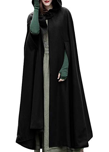 Domary Casaco feminino casual de inverno com capuz sem mangas com botão fechado capa longa traje cos