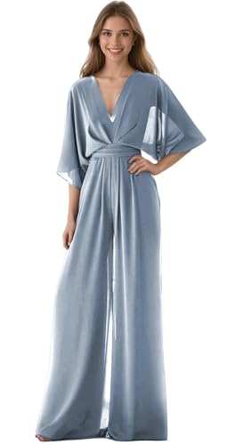 One Piece Jumpsuits for Women for Women Batwing Sleeve Wide Leg Long Pants Casual Formal Rompers with Pockets4