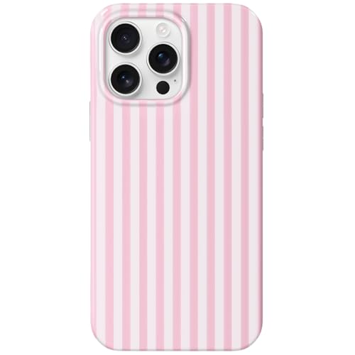 Hython for iPhone 12 Pro Max Case Cute Striped Aesthetic Design Simple Stripes Cover 6.7', Thin Slim Soft TPU Bumper Shockproof Rubber Protective Phone Cases for Women Girls Girly Boys, Pink and White