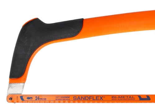 Bahco Professional Hand Hacksaw Frames With Soft Grip Handle, 12 Inch Length, High Blade Tensioning Mechanism, Steel Tube Core with Plastic Coated Frame, Comfortable Handle