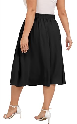 Xpenyo Womens Plus Size Midi Skirts Summer Elastic High Waisted Boho Casual Beach Flowy Swing Knee Length Skirts with Pockets2