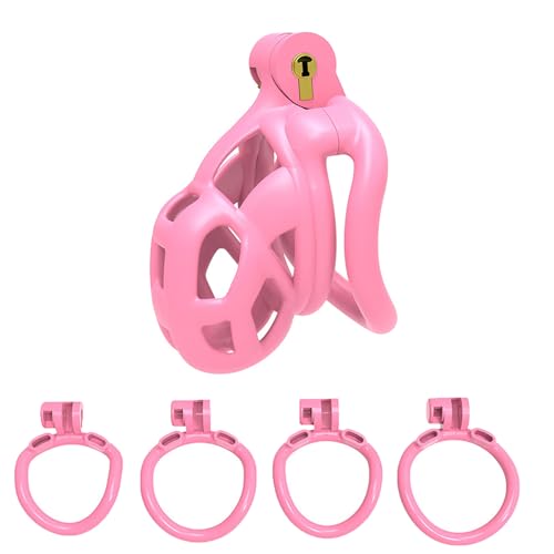 Pink Chastity Cage for Men Plastic Penis Cage Sissy Chastity Devices BDSM Sex Male Cock Cage for Sexual Adult (Micro Bend Ring)