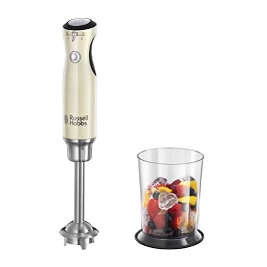 Russell Hobbs Batidora de Mano Retro - Cuchillas Acero Inoxidable, Vaso con Capacidad de 1 L, 2 Velocidades, Piezas Lavables en Lavavajillas, sin BPA, Crema - 25232-56