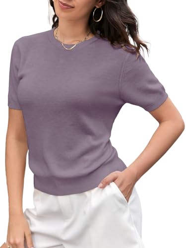 Image of SANGTREE Short Sleeve Sweater for Women Crewneck Summer Knit Tops | Summer Knit Pullover Tops.Perfect for Daily,Work,Home,Holiday,Travel,Shopping Etc.