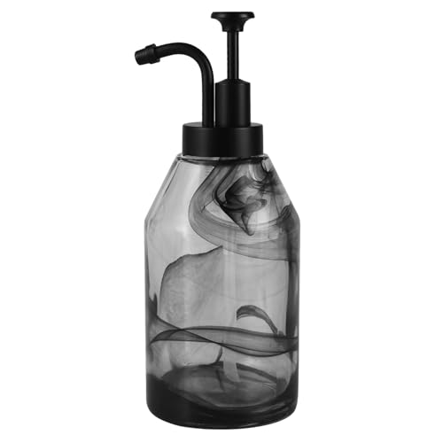 Glass Soap Dispenser – 12.5 Oz, 3D Black Smoke Pattern Thick Glass Bottle with Rust-Free ABS Pump, Smooth Action Hand Soap Dispenser for Kitchen Bathroom Countertop, Liquid Dish Soap, Lotion (Black) by Suanti - Used condition - US$12.62