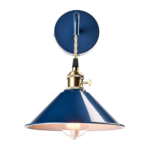Image of Plug-in Macaron Wall Sconce, Hanging Height-Adjustable Wall Lamp Set of Two, Hardwire Optional, Blue Industrial Wall Light Fixture for Home Office