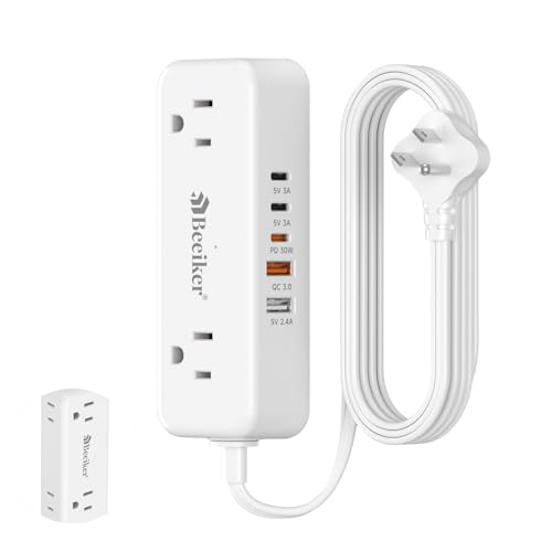 Beeiker 30W 3 USB C Multitoma de Viaje con 4 Tomas AC y Cable de Extensión de 1.52 m