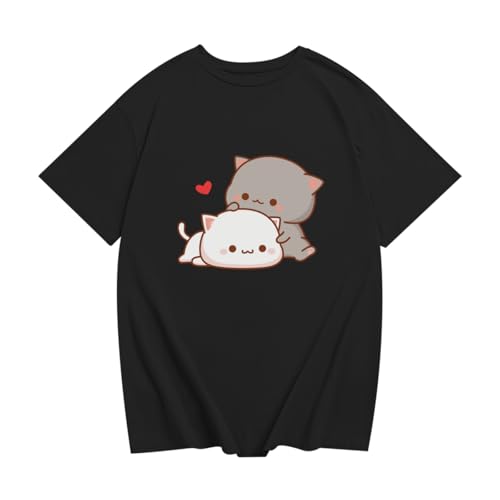 Image of KEEVICI Cute Cat Shirts for Girls Graphic Tees Kids Kawaii Cartoon Animal Print T Shirt Summer Cotton Short Sleeve Tops