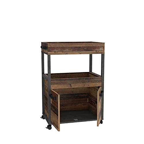 FORTE HOME BAR Barschrank mit Rollen und 2 Türen, Holzwerkstoff, Old Wood Vintage / Betonoptik Dunkelgrau, 60 x 88.5 x 40 cm