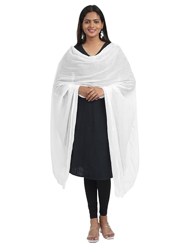 Image of Miraan Solid Pure Cotton Dupatta with Pom Pom Border, 2.25 meters length (DUPCOTTON)