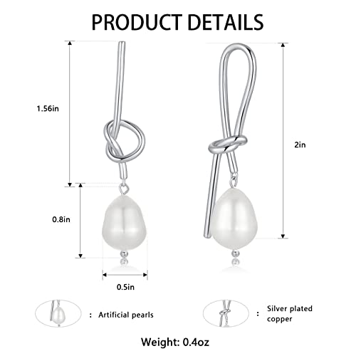 Pearl Earrings Hypoallergenic Dangle Earrings For Women Gold Plated Asymmetrical Pearl Drop Earrings Jewelry-White Gold #TOP4