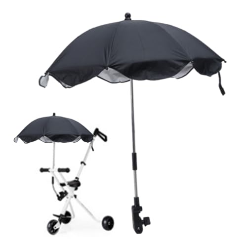 Toyvian Sombrilla para Cochecito de Bebé, Paraguas Universal Ajustable con Clip para Carrito, 8 Varillas Silla de Paseo y Bicicleta Flexible y Fácil de Montar Negro, 65cm