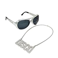 2 Stück Fette Gangster Kette,ZuhäLter Kostüm Herren Zubehör,70er Jahre Accessoires,80er 90er Hustler Rapper Hiphop,Disco Brille Karneval,Sonnenbrille für Hip Hop Outfit Mottoparty Cosplay (Silber)