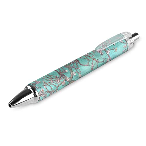 Bolígrafo retráctil de diseño elegante con flores de almendro y tinta azul premium