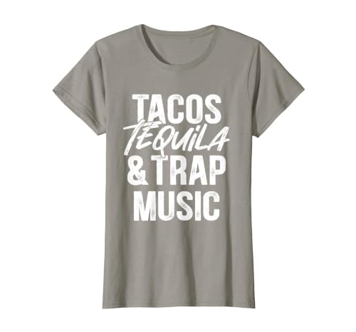Tacos Tequila and Trap Music Mexican Food Drinking T-Shirt, Women, Slate Grey, Medium