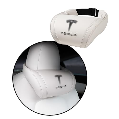 CoolKo Car Headrest Neck Pillow Support Ergonomic with Valve Stem Covers Accessory for Driving Seat Fatigue Relief Compatible with Model S X 3 Y & Cybertruck - 1 Piece
