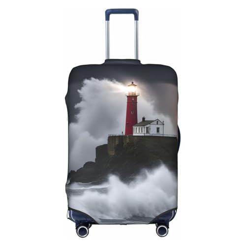 Housse élastique blanche pour valise moyenne M motif phare en tempête