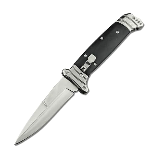 Goshawk 8.7'' Button Lock Pocket Knife with Belt Clip,Gifts for Men,Assisted Opening Survival Folding Knives,9Cr18MoV Blade and Wenge Wood Handle,EDC Tactical Tool for Camping,Hunting