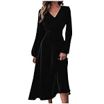 Womens-Fall-Dresses-Autumn-and-Winter-Casual-Fashion-V-Neck-Long-Sleeve-Solid-Color-Dress-Clothes-S-2XL