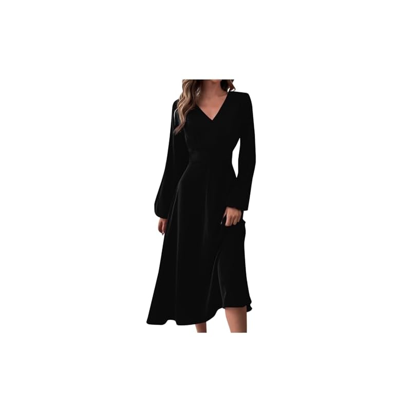 Womens-Fall-Dresses-Autumn-And-Winter-Casual-Fashion-V-Neck-Long-Sleeve-Solid-Color-Dress-Clothes-S-2Xl 317c9dmuegl. sl500 . ss800