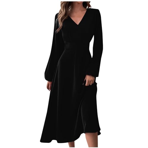 Formal Long Sleeve Midi Dresses Summer Fall V Neck Casual Elegant Floral Trendy Flowy Smocked A Line Party Dress