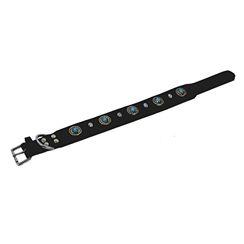 MICHUR Alonzo Hundehalsband Leder Schwarz Breit, Lederhalsband, Halsband, Blaue Steine MIT RUNDNIETEN, in verschiedenen Größen erhältlich