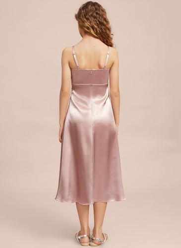 Girls Stretch Satin Formal Dresses Tea-Length Flower Girl Dresses Bridesmaid Dress Party Wedding2