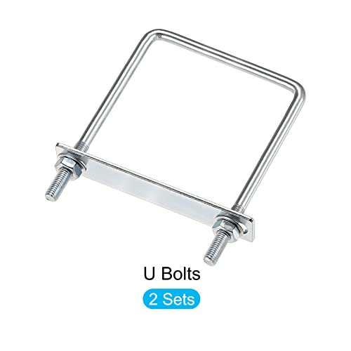 Image of METALLIXITY U Bolts 2 Sets (M8x90x130mm), Square U Bolt Carbon Steel with Accessories - for Construction, Pipe