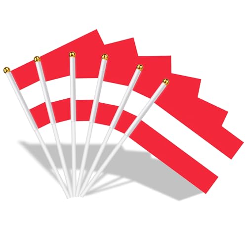 AhfuLife Bandera de Mano Austria, 15 Piezas Bandera Austria Pequeña con 30cm Palo para Decoraciones de la Copa Mundial, Copa Europea, Eventos Deportivos, Celebración, Desfile, Día Nacional, Fiesta