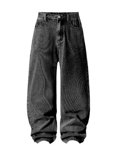 GORGLITTER Boy's Baggy Jeans Elastic Waist Loose Wide Leg Denim Pants with Pockets