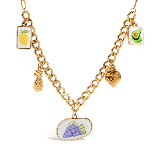 Collier acier inoxydable femme pendentif fruits blancs anti-allergie