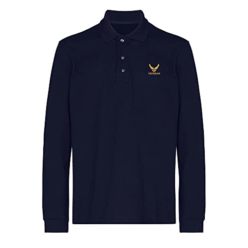 Mens Polo Shirts AIR Force Veteran Embroidered Long Sleeve Polo Shirt Cotton Tennis Shirts for Men