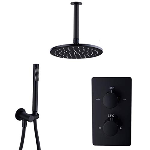 Système de douche effet pluie et ciel de toit noir mat pour douche italienne