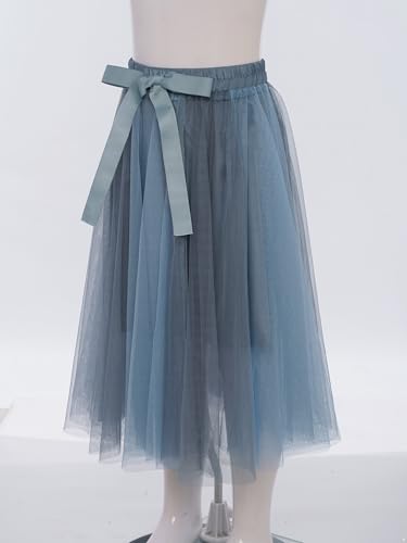 Long Tulle Skirts for Girls High Waist Bowknot Layered Mesh Tiered A-line Party Maxi Skirts with Lining4