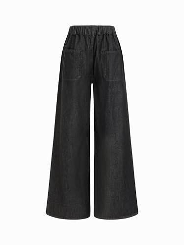 Image of CIDER Drawstring Baggy Jeans Women Mid Waisted Wide Leg Jeans with Pockets