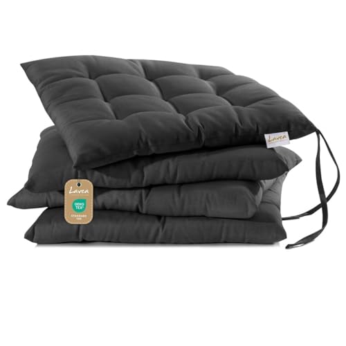 Lavea® Sitzkissen 40x40 cm Anthrazit – 4er Set – mit...