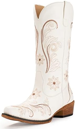 IUV Cowboy Boots For Women Mid Calf Western Boots Cowgirl Pull-On Tabs Pointy Toe Boot