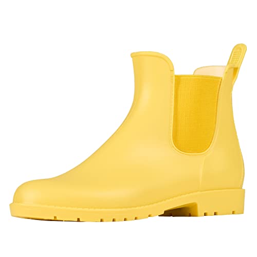 Hisea Women's Ankle Rain Boots Waterproof Chelsea Boots Short Garden Shoes Anti-Slip Rain Booties For Ladies Outdoor Work Shoes, Size 7 Yellow #TOP14