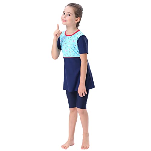 Image of Islamic Swimsuit for Girls 2-Piece Full Cover Hijab Top Burkini Pants Modest Muslim Swimwear Beachwear Bathing Suit