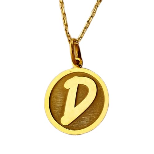 Pendentif lettre D gravée argent plaqué or chaîne 45,7cm