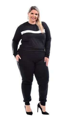 Conjunto Moletom Flanelado Feminino Plus Size Tendencia COR:CINZA;TAMANHO:G2
