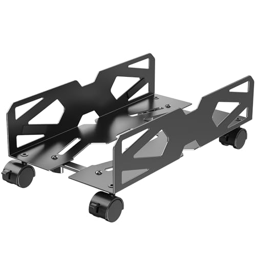 Hovadova Adjustable Computer Tower Stand, Ventilated PC Tower Stand with 4 Caster Wheels,Mobile Under Desk CPU Holder, PC Cart, Computer Riser for Most Gamers and Students