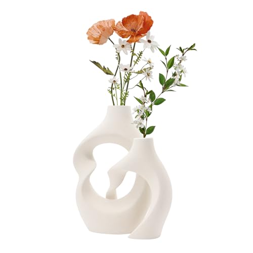 Juego de 2 jarrones de cerámica, jarrón nórdico minimalista vacío para mesa de comedor de boda, oficina, dormitorio