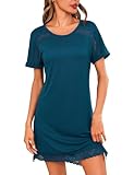 Jahetuul Camicia da Notte Donna Cotone Manica Corta in Pizzo Camicie Notte Estiva con Girocollo Morbida Confortevole Vestaglia per Casa