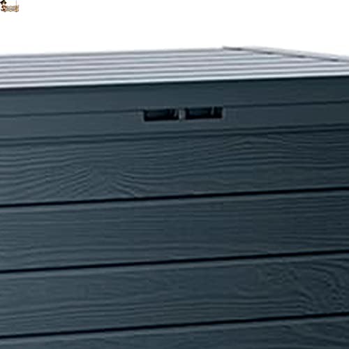 BricoLoco.com Baúl arcón almacenaje exterior jardín. 190 litros. Resina imitación madera. Resistente a la intemperie. Almacenamiento herramientas, juguetes, … (190 litros, Antracita) - imagen 4